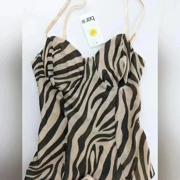 Bar III Bodysuit Womens size XXSmall Beige Black Zebra Print Mesh Lined New - Picture 2 of 8
